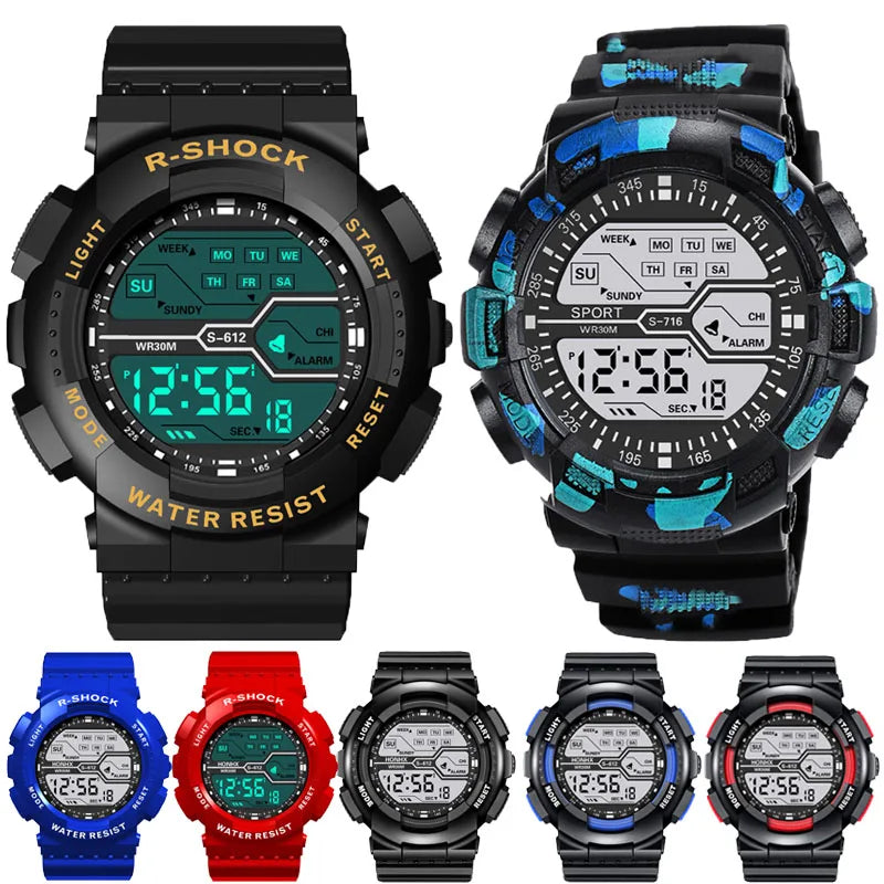 Men's Outdoor Sports Watch – Waterproof LED Military Digital Wristwatch with Luminous Large Screen