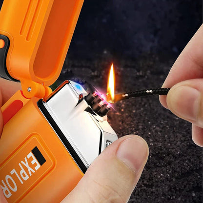 Waterproof USB Rechargeable Double Arc Plasma Lighter – Windproof Flameless Lighter for Outdoor Camping & Smoking Accessories