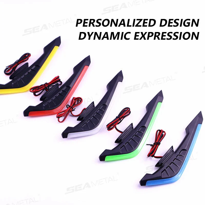 BLALION 2PCS Motorcycle Side Wing LED Lights — 12V Universal Aerodynamic Spoiler Lamps, Decoration & Modification Kit
