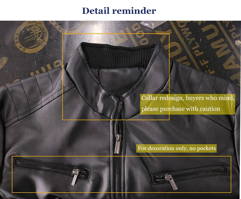 2024 Men’s Motorcycle Leather Jacket – Casual Slim Fit PU Coat with Lapel, Anti-Wind Motorcycle Outerwear for Autumn