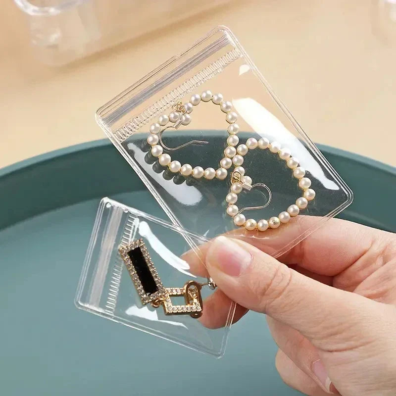 10/100pcs Thick PVC Jewelry Bags — Transparent Self-Sealing Pouches for Storage, Display & Anti-Oxidation Protection