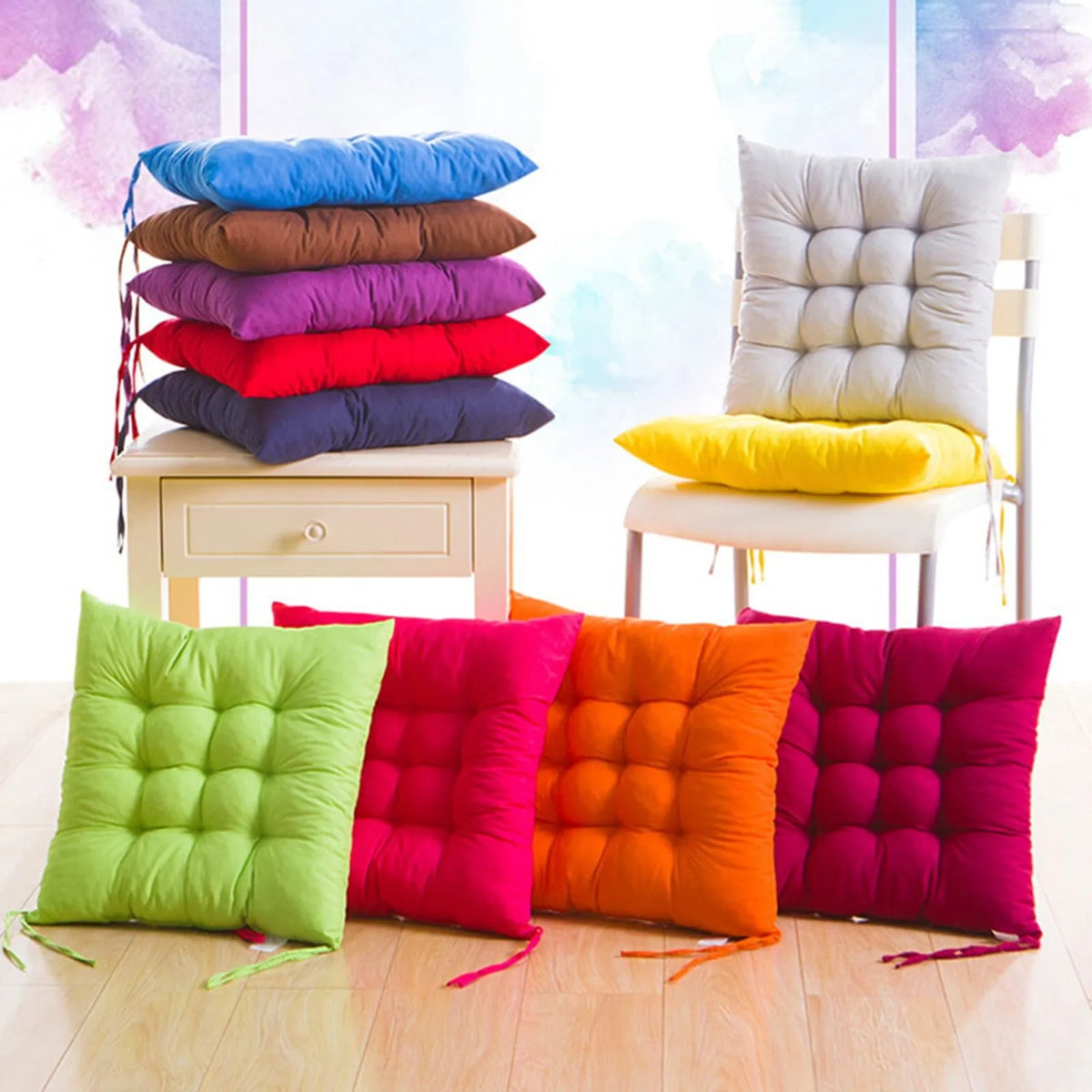 40cm Non-Slip Chair Seat Cushion – Soft Throw Pillow with Fixed Rope, Home & Office Sofa Comfort Cushion Pad