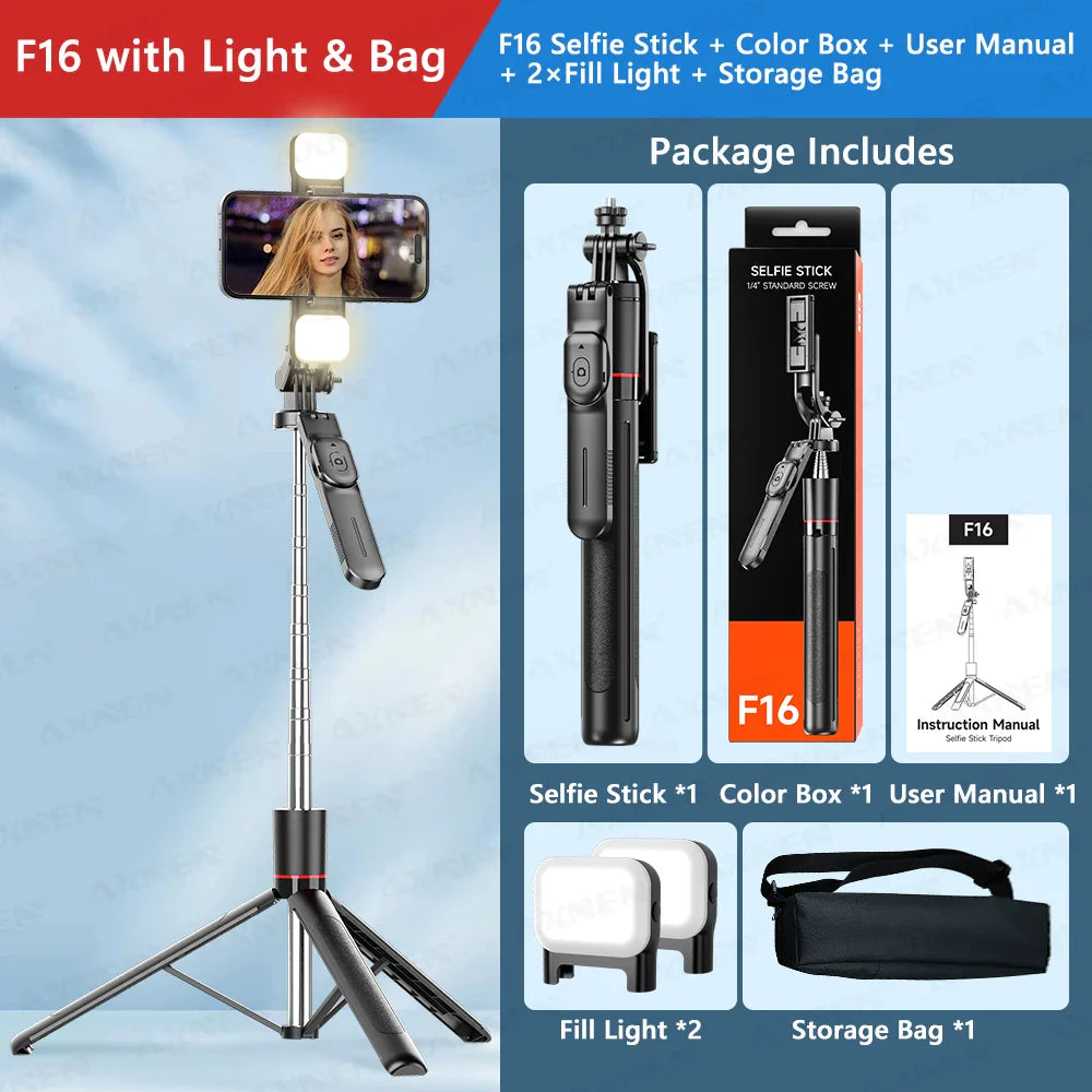 F16 Selfie Stick Tripod – 1708mm 8-Section Extendable Pole with Bluetooth Remote, 360° Rotation & 1/4 Screw Mount for Phone Camera Vlogging & Photography