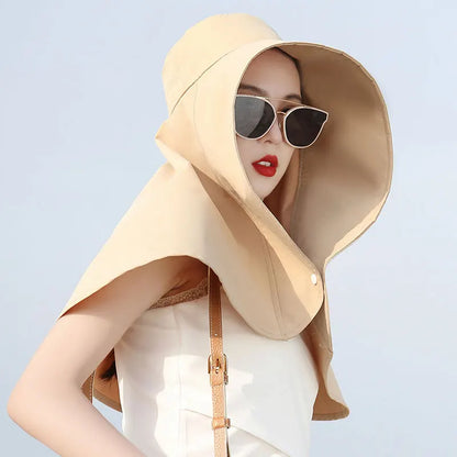 2024 New Women's Large Brim Sun Hat - Bucket Cap with Neck Flap for Full Anti-UV Protection - Washable Beach Panama Hat
