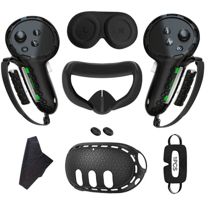 10-in-1 Soft Silicone Controller Case for Meta Quest 3/3S – Headset Grip Protector with Battery Cover, VR Accessory