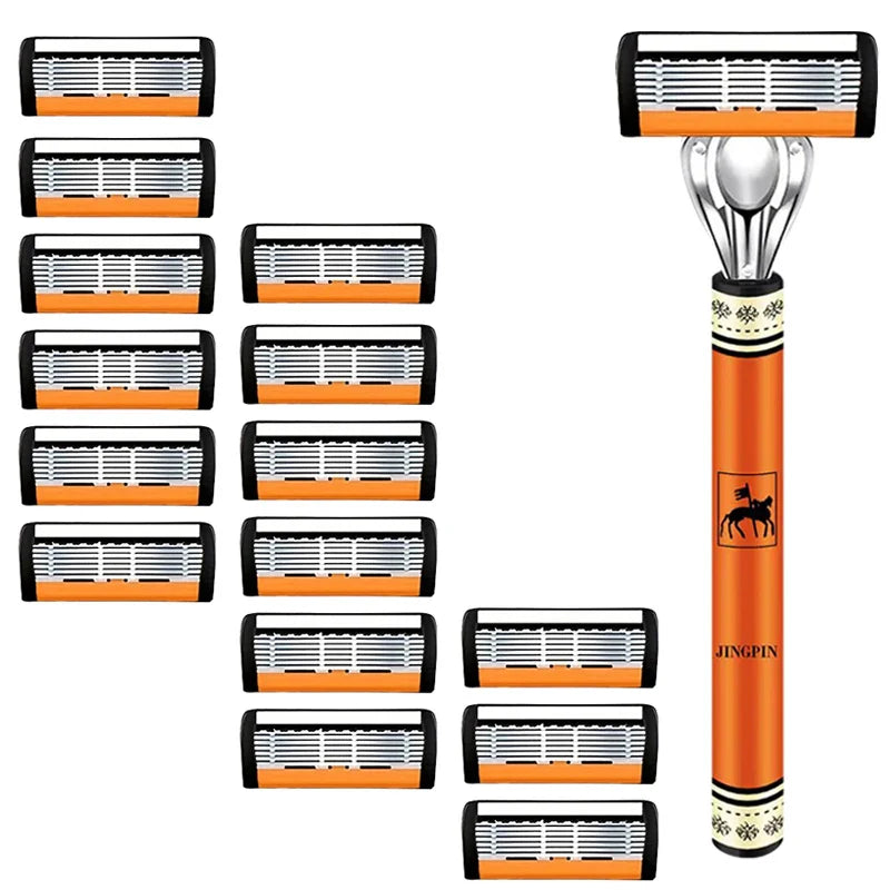 Men’s 6-Layer Safety Razor Set – High-Quality Sharp Stainless Steel Shaver with Replaceable Blades