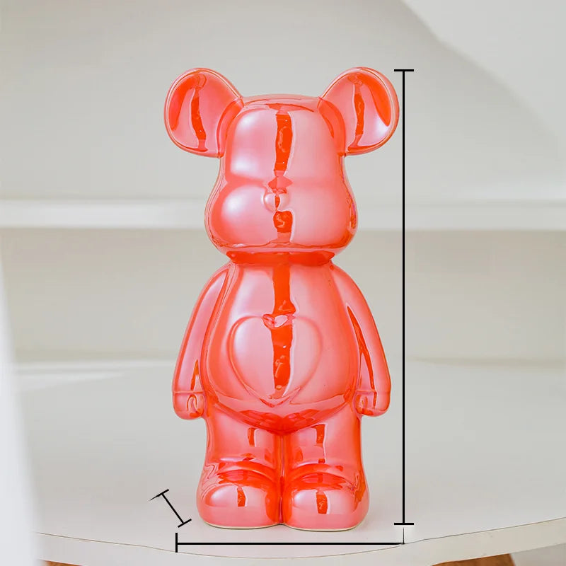 Aesthetic Ceramic Teddy Bear Statue – 17/27cm Bear Figurine Home Decor Ornament