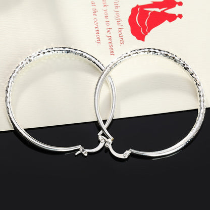 Charms 925 Sterling Silver 5CM Circle Hoop Earrings for Women - Fashionable Wedding Party Jewelry, Holiday Gifts