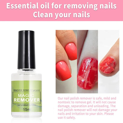 15ML Magic Nail Gel Remover — Fast-Acting UV & Semi-Permanent Polish Remover, Soak-Off Varnish Cleaner for Nail Art