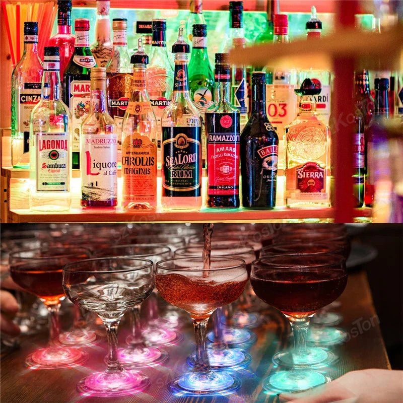 LED Wine Bottle Coasters — Colorful Glowing Stickers for Bar, Wedding, Party Lighting Decor (1/10/20/50PCS)