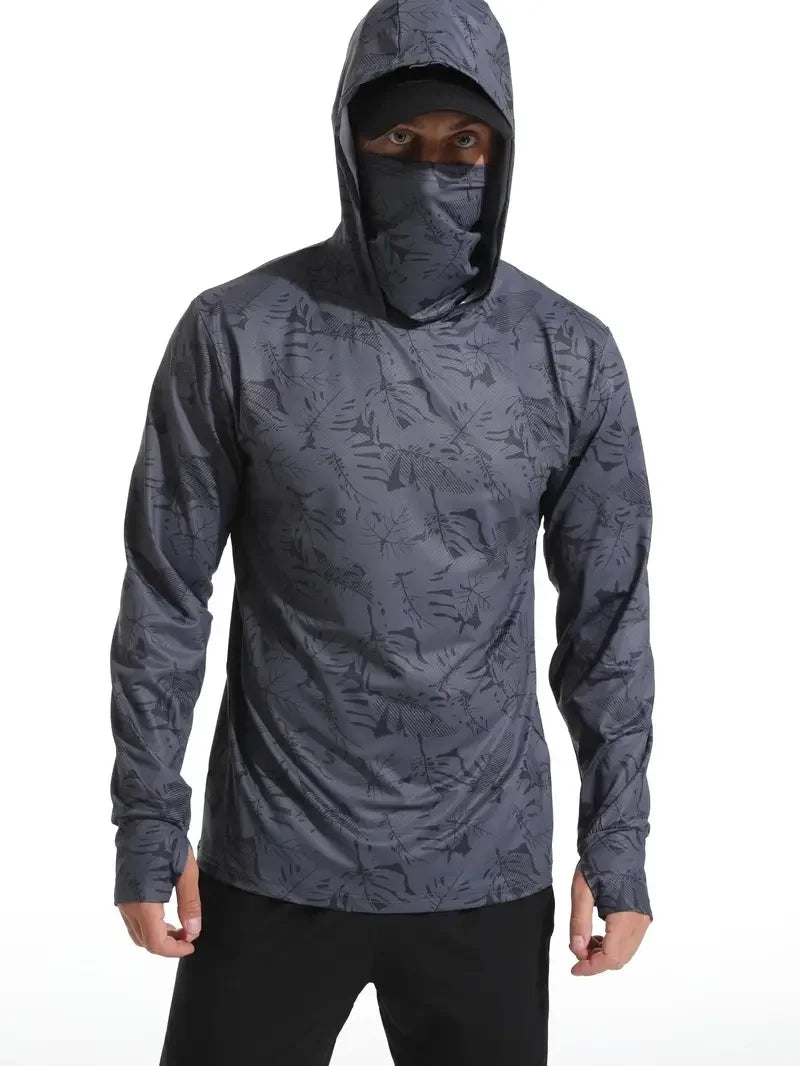 Men’s Hooded Fishing Shirt – UV Protection Summer Outdoor Fishing Jersey with Mask Breathable Performance Sun Protection Hoodie