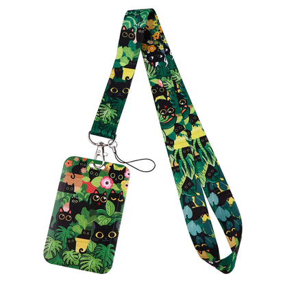 LX1293 Cartoon Black Cat Lanyard – Keychain, ID & Credit Card Holder, Phone Charm Neck Strap, Badge Accessories