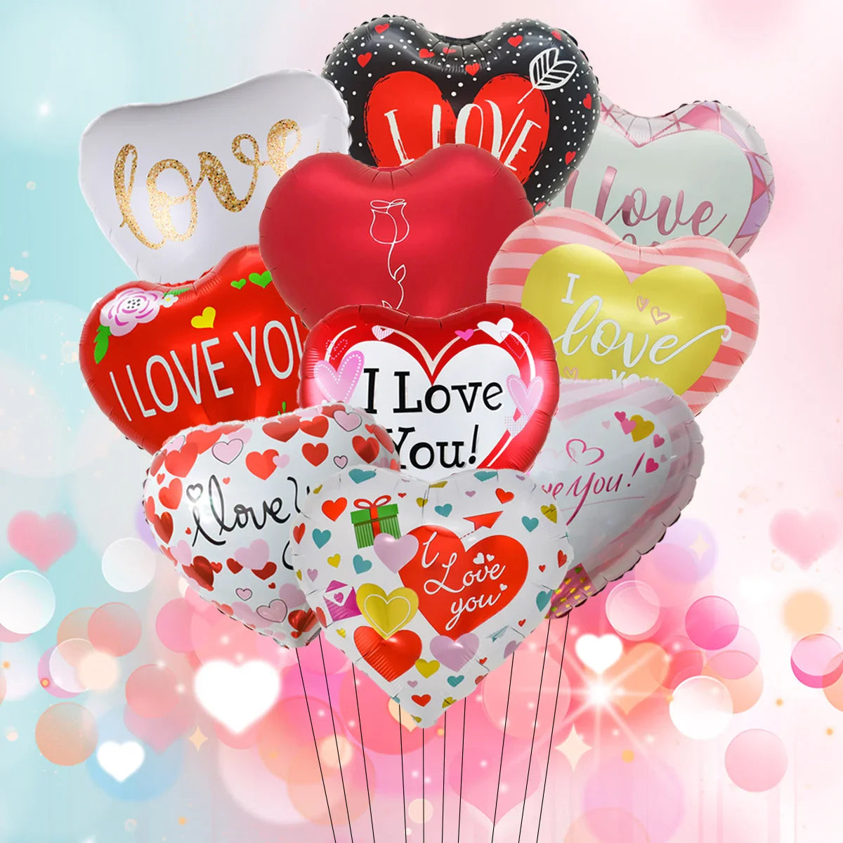 Happy Valentine’s Day Heart Balloon Stand Set – Love Bear & Heart-to-Heart Balloons Wedding Party Decoration