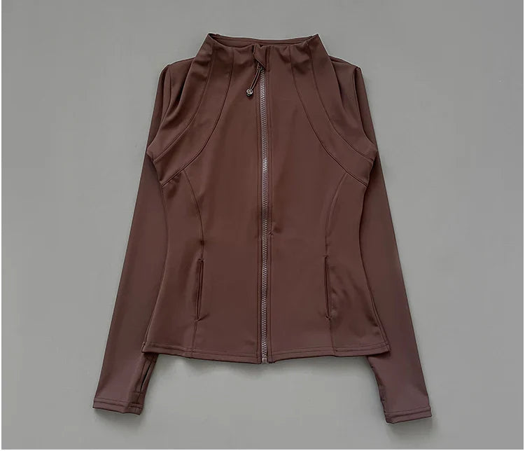 Quick Dry Stand-Up Collar Fitness Jacket for Women – Slim-Fit Zipper Yoga, Running & Cycling Top
