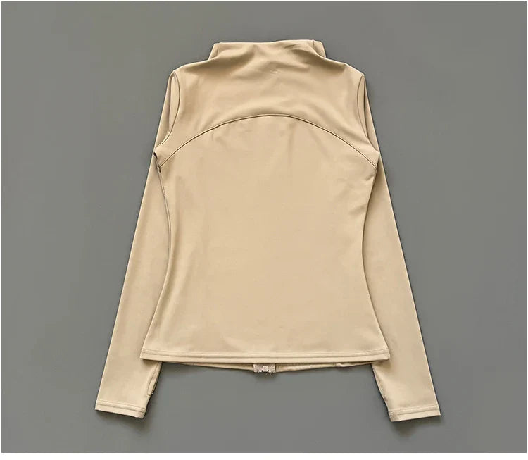 Quick Dry Stand-Up Collar Fitness Jacket for Women – Slim-Fit Zipper Yoga, Running & Cycling Top