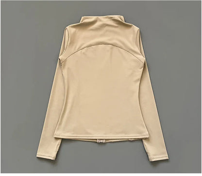 Quick Dry Stand-Up Collar Fitness Jacket for Women – Slim-Fit Zipper Yoga, Running & Cycling Top