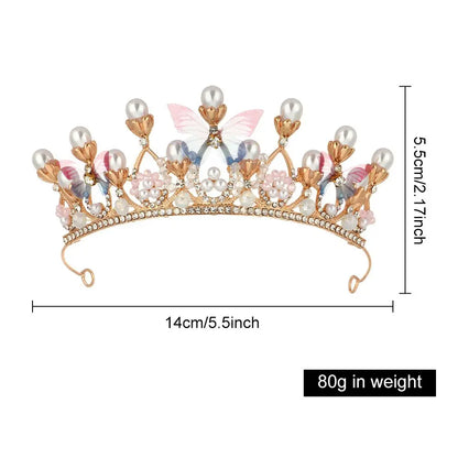 Model Catwalk Princess Crown - Handmade Butterfly Pearl Headband Tiara for Girls