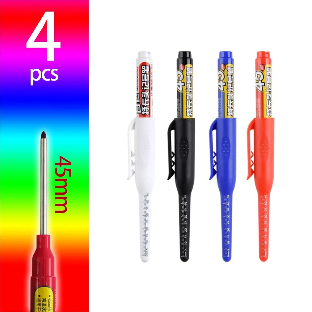 45mm Deep-Hole Carpenter Marker Pen - Long-Nib Woodworking Marking Pen for Measuring & Construction