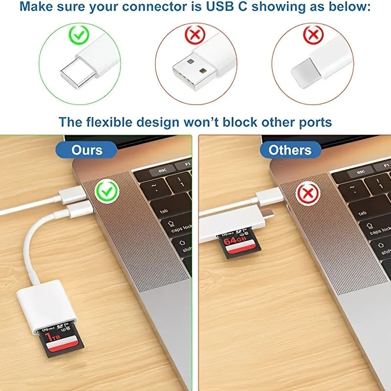 USB Type-C Card Reader to SD – Memory Converter for Huawei, Xiaomi, MacBook Pro/Air, Laptop & Phone
