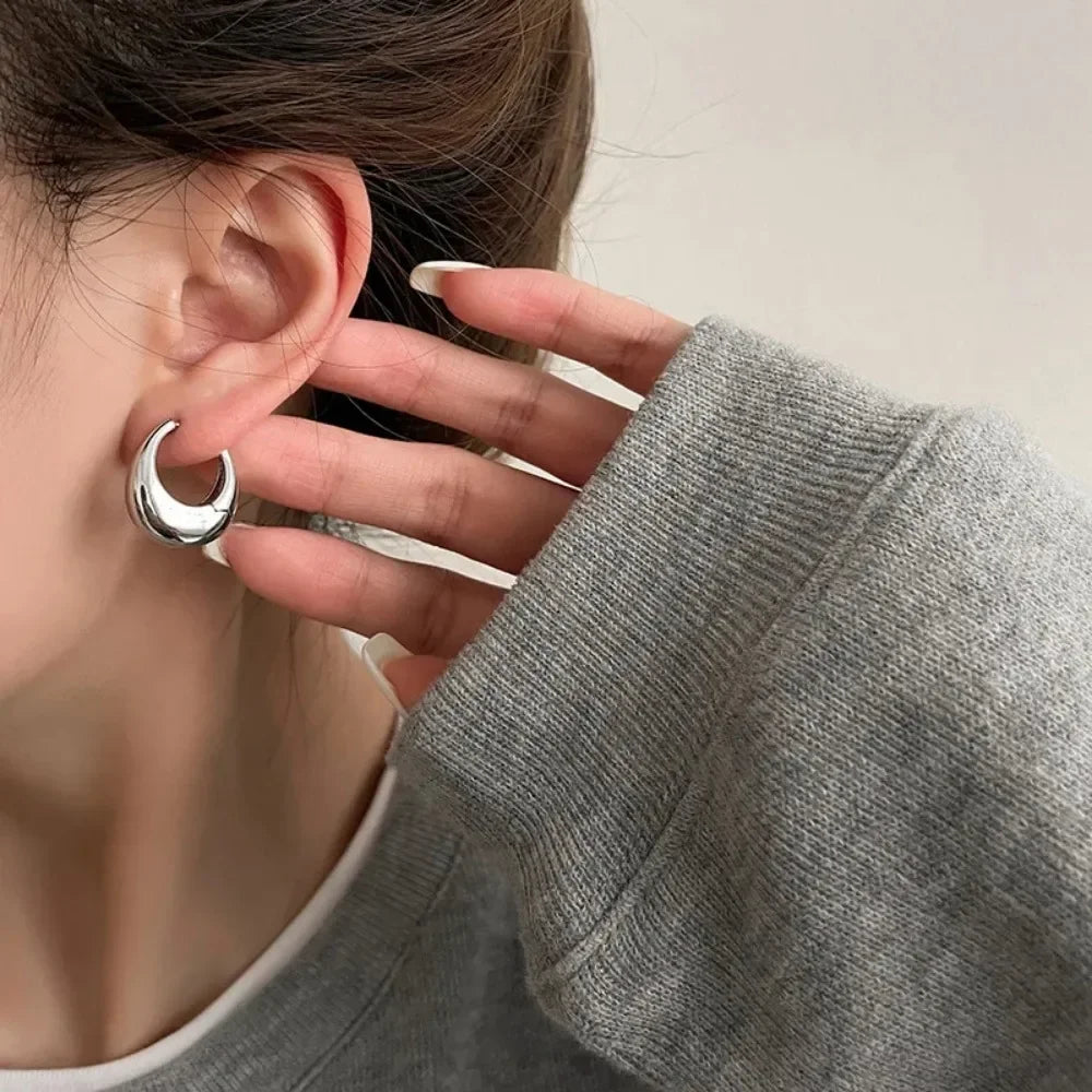 Stainless Steel Chunky Hoop Earrings – Smooth Round Statement Hoops for Women & Girls, Punk Fashion Jewelry