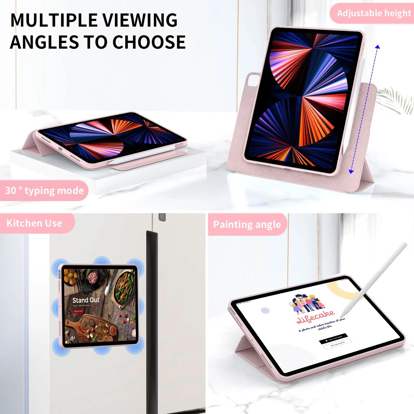 ZOYU Magnetic Case for iPad - Fits Air 4/5 10.9", Pro 11/12.9", Mini 6, 10.2" 7th-9th Gen - 360° Rotatable Detachable Back Case