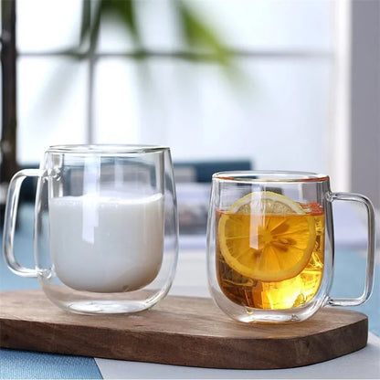 150-350ml Heat Resistant Borosilicate Glass Mug – Double Wall Coffee Cup with Handle, Clear Milk & Water Cup Gift