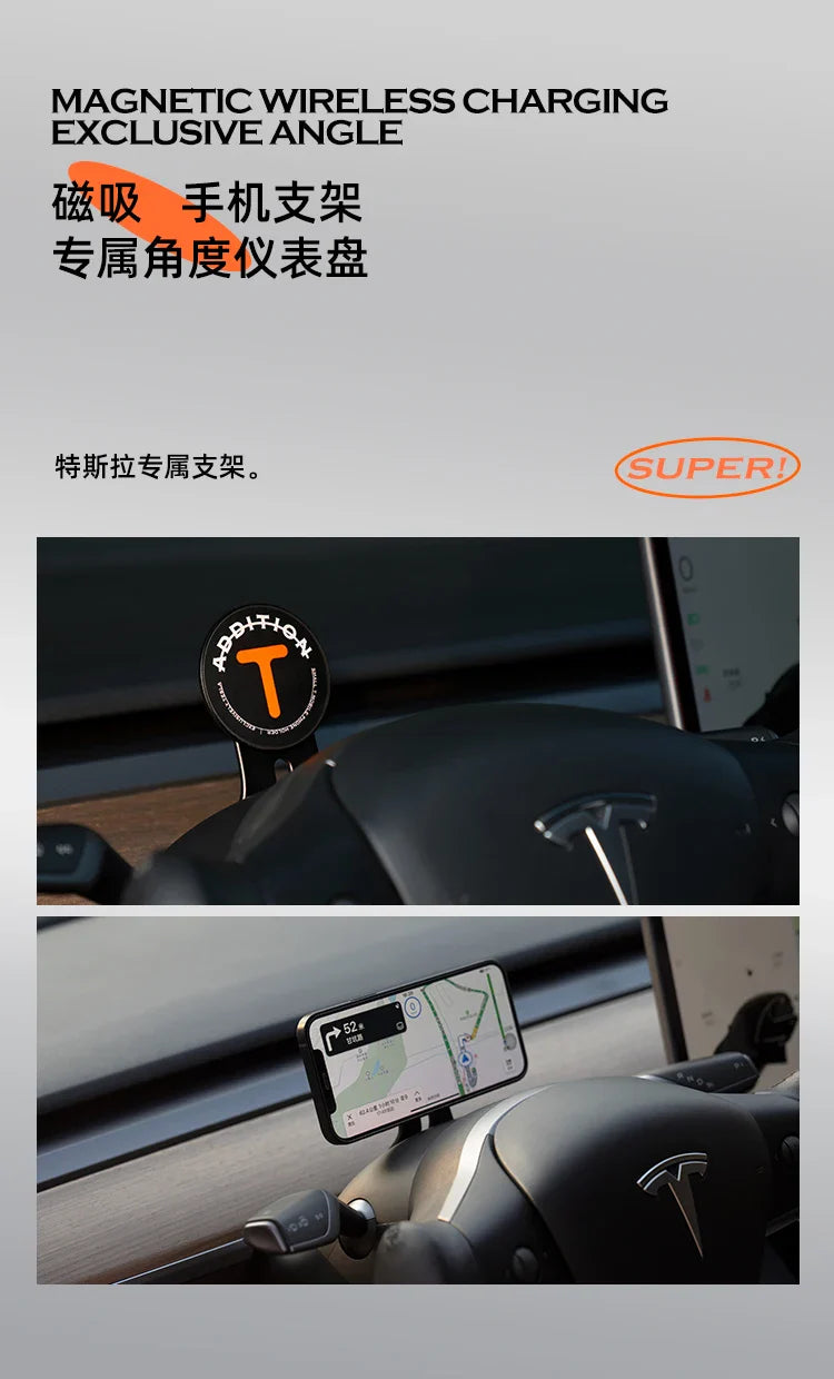 Magnetic Steering Wheel Phone Holder for Tesla Model 3/Y/S/X – Universal Auto Mount Stand for Apple, Xiaomi & Huawei Smartphones