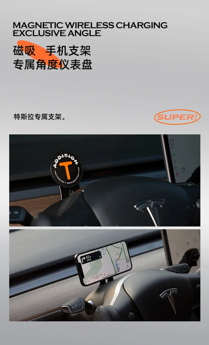 Magnetic Steering Wheel Phone Holder for Tesla Model 3/Y/S/X – Universal Auto Mount Stand for Apple, Xiaomi & Huawei Smartphones