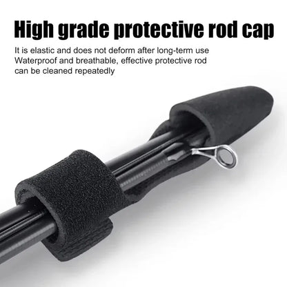 BRAVMACK Fishing Rod Elastic Protection Cap & Strap Set — Water Droplet Wheel Winding Rod Strap for Secure Fishing Rod Storage