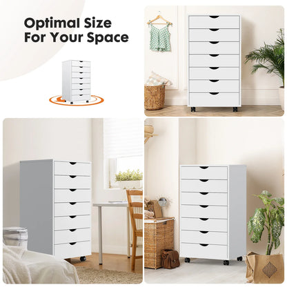 7-Drawer Wooden Chest – Mobile Storage Cabinet with Wheels, Nightstand & Office Organizer for Living Room