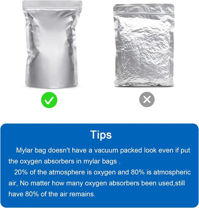Vacuum Sealed Bags with Oxygen Absorbers — 150Cc Food Storage Bags & Jars for Long-Term Dry Food Preservation