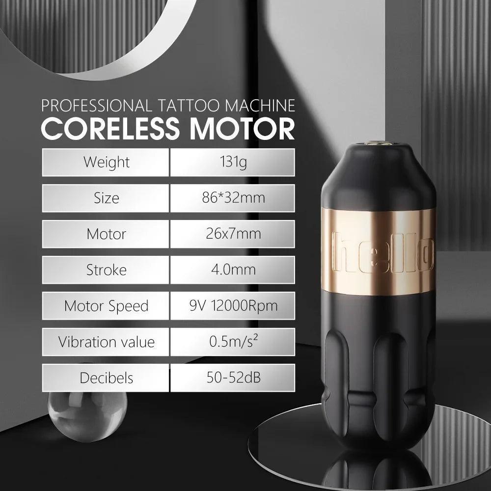 Ambition Stroke 4.0mm Rotary Tattoo Machine with Coreless Motor, 33mm Grip, RCA Interface, Permanent Makeup Pen for Body Art