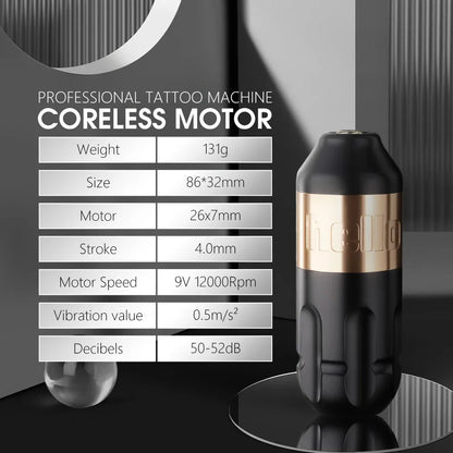 Ambition Stroke 4.0mm Rotary Tattoo Machine with Coreless Motor, 33mm Grip, RCA Interface, Permanent Makeup Pen for Body Art