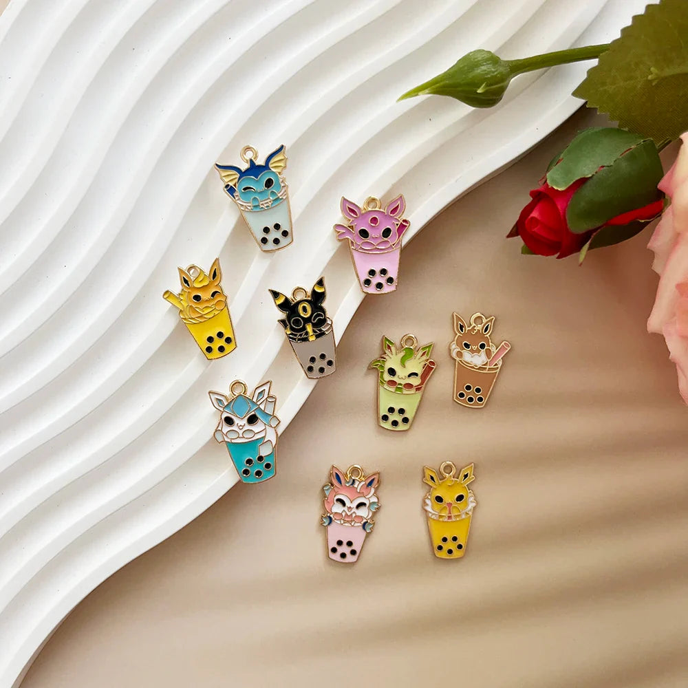 9Pcs Pokémon Pikachu Bubble Milk Tea Charm Set – Cartoon DIY Jewelry Pendants for Necklace & Bracelet Making Accessories