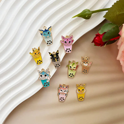 9Pcs Pokémon Pikachu Bubble Milk Tea Charm Set – Cartoon DIY Jewelry Pendants for Necklace & Bracelet Making Accessories