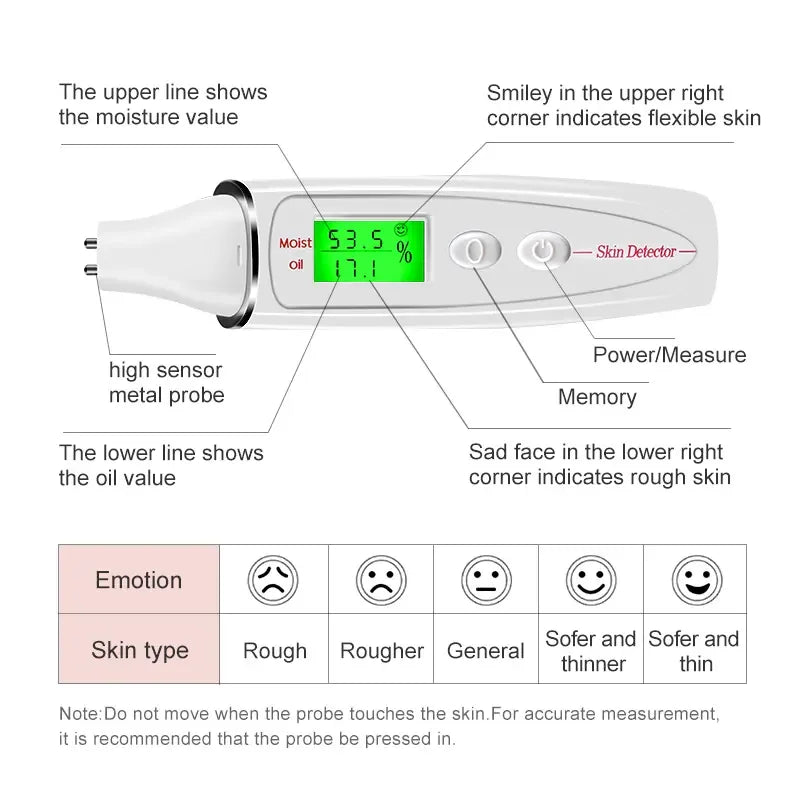 LCD Digital Skin Analyzer with Bio-Technology Sensor - Precise Oil & Moisture Tester for Skin Care Spa Monitoring