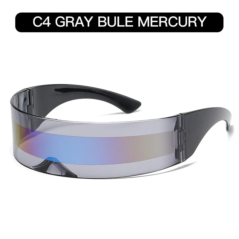 Y2K Future Warrior Rimless Sunglasses – One Piece Lens Cyber Punk Wrap Around Sun Glasses for Men & Women, Hip Hop Party Style