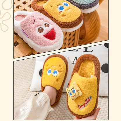 SpongeBob Suede House Slippers for Men & Women — Slip-On Fuzzy Indoor/Outdoor Shoes with Faux Fur Lining