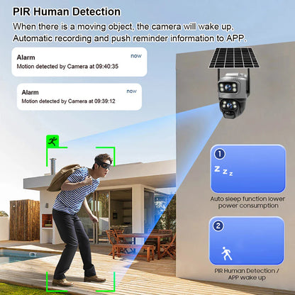 V380 Dual-Lens 4G Security Camera — 8MP 4K Solar IP Cam with PIR Motion Detection, Night Vision, Waterproof, Battery-Powered CCTV Monitor