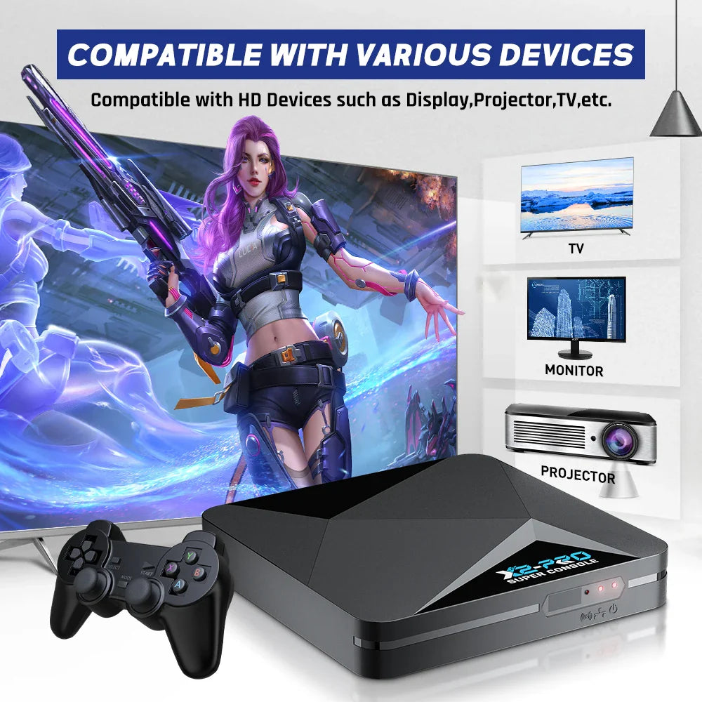 KINHANK Super Console X2 Pro Retro Game Console – 90,000 Built-in Video Games for PS1/DC/MAME/SS with Gamepad, Kid Gift Gaming Box