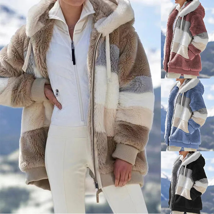 Oversized Jacket for Women – 2023 Autumn Winter Warm Plush Hooded Coat, Loose Fit Streetwear with Pockets