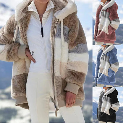 Oversized Jacket for Women – 2023 Autumn Winter Warm Plush Hooded Coat, Loose Fit Streetwear with Pockets