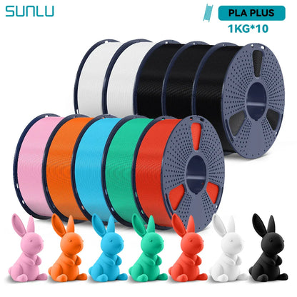 SUNLU PLA/PETG/PLA+ 3D Printer Filament Bundle – 10 Rolls 1KG Each, 1.75mm Neatly Wound Filament for 3D Printing (EU/US)