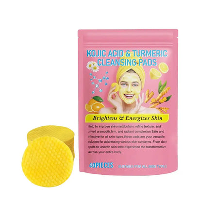 40/50pcs Turmeric & Kojic Acid Exfoliating Cleansing Pads – Facial Sponges for Daily Skin Care & Deep Cleansing