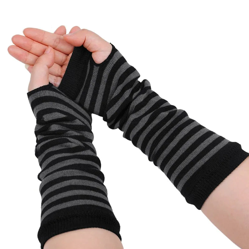 Punk Long Arm Fingerless Gloves – Adjustable Elastic Stripe Nylon Winter Arm Covers, Protective Cool Sleeves Mittens for Men & Women