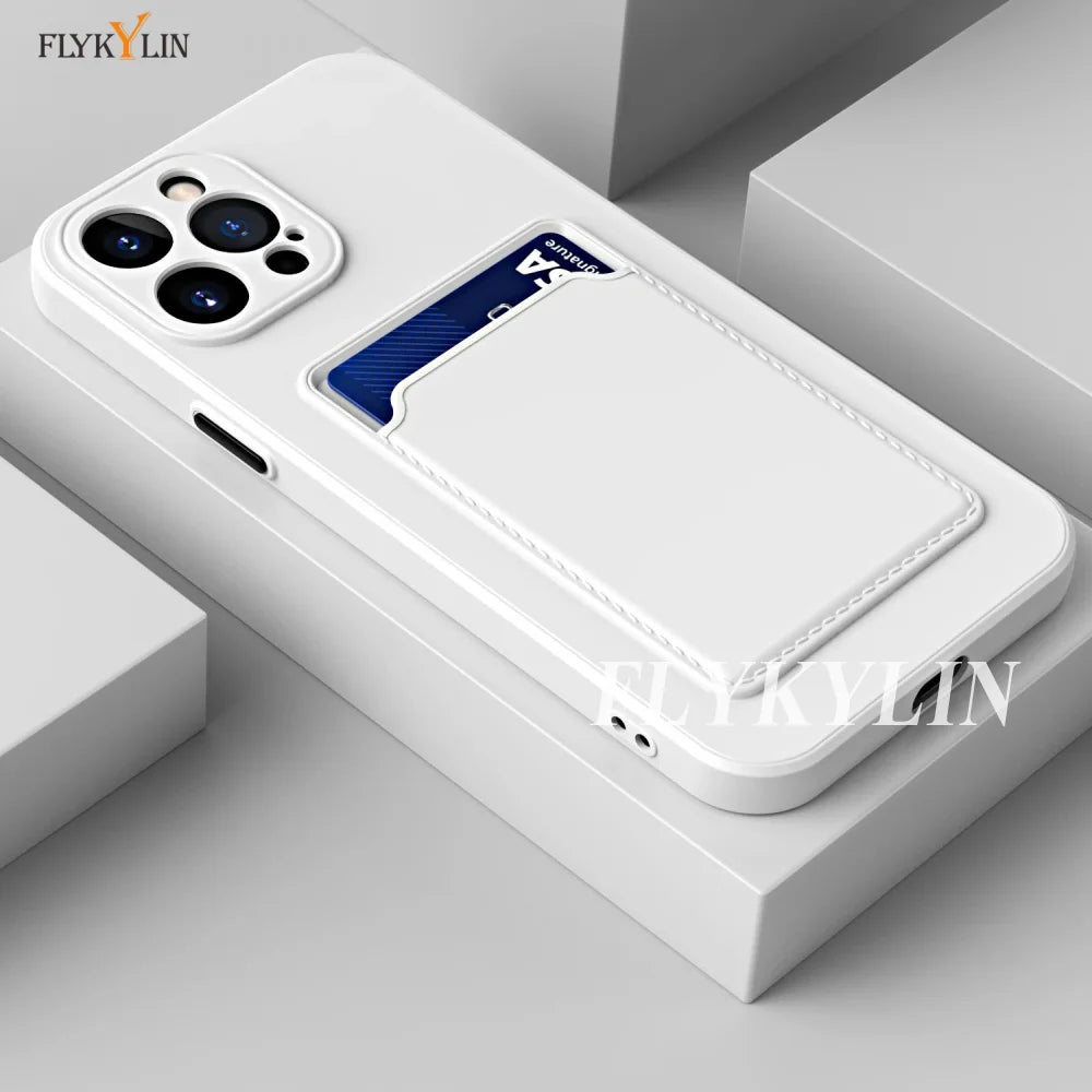 Luxury Soft Silicone Wallet Case with Card Slot, Protective Phone Cover for iPhone 17, 16, 15, 14, 13, 12, 11 Pro Max, Plus, Air & 16E