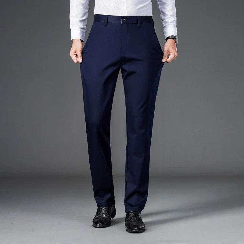 Men's Lightweight Business Casual Pants – Stretch Quick-Dry Straight Leg Trousers in Black & Deep Blue