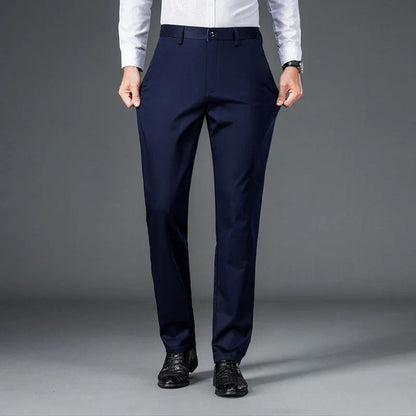 Men's Lightweight Business Casual Pants – Stretch Quick-Dry Straight Leg Trousers in Black & Deep Blue