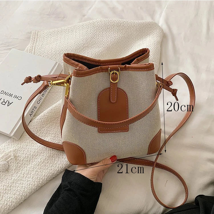 2022 New Korean Style Fashionable Portable Bucket Bag – Trendy Canvas Contrast Texture Messenger Bag