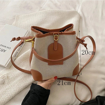 2022 New Korean Style Fashionable Portable Bucket Bag – Trendy Canvas Contrast Texture Messenger Bag